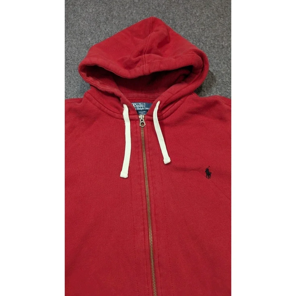 Vintage Polo Ralph Lauren Hoodie Mens Red 2XLT Tall Full Zip‎ Grunge Workwear